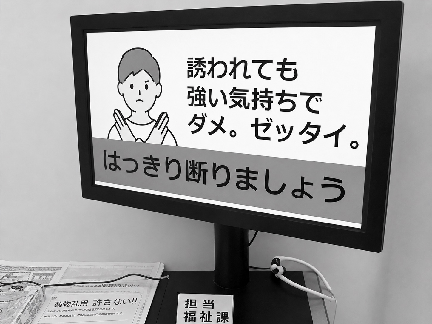 薬物乱用防止を呼びかけるデジタルサイネージ（薬物乱用防止パネル展で活用）