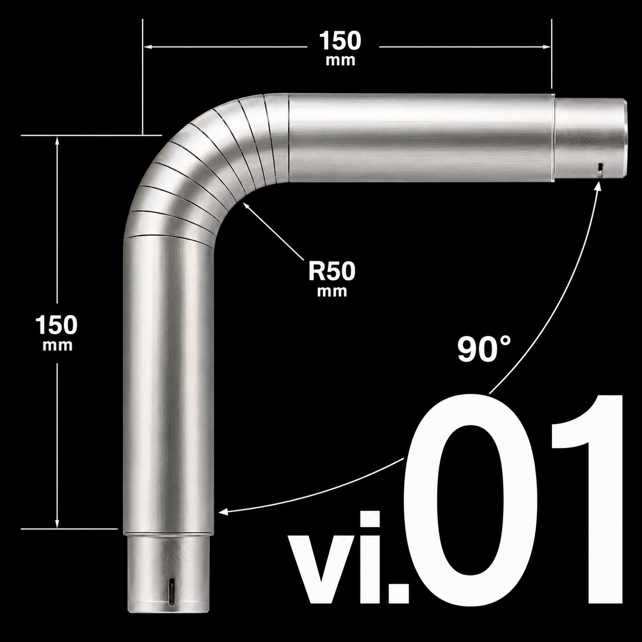 コーナー部エルボ（ハードタイプ）vi.01 ― 90°・芯R50mm の寸法図